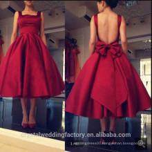 2017 Tank Neckline Backless Satin A-line Knee Length Wine Red Bridesmaid Dresses MB862